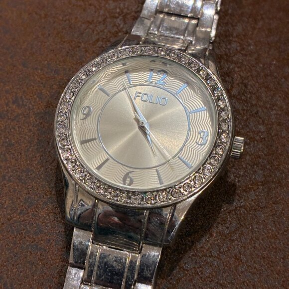 Folio Stainless Steel Cubic Zirconia Surronding Face Elegant Watch - Picture 5 of 16